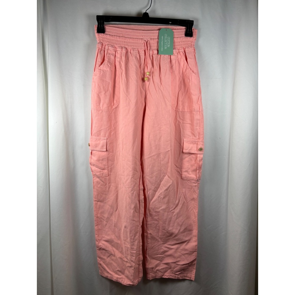 Cotton Collection Pink 100% Organic Peruvian Cotton Cargo Wide Leg Pants XL NEW